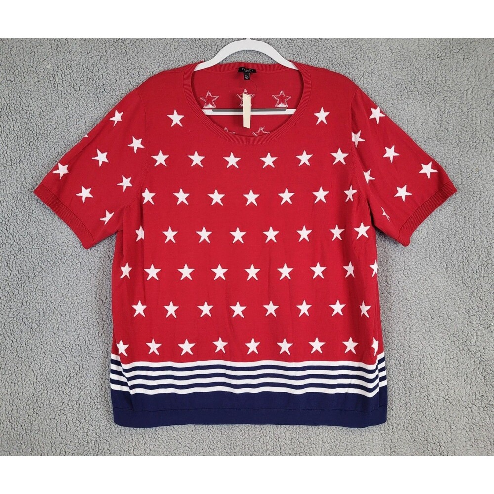 NWT Talbots Flag Stars & Stripes Sweater Short Sleeve 3X Petite Patriotic New